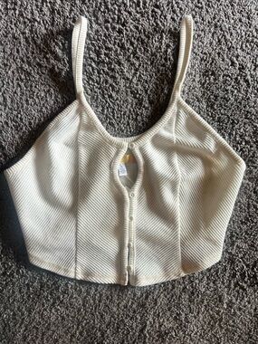 Urban Outfitters Cream Ribbed Button-Front Crop Top